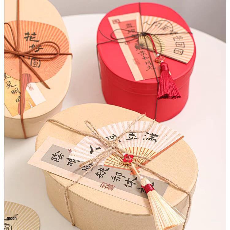 Oval Red Kraft Paper Box - Forest Style Cookie & Candy Gift Packaging Box