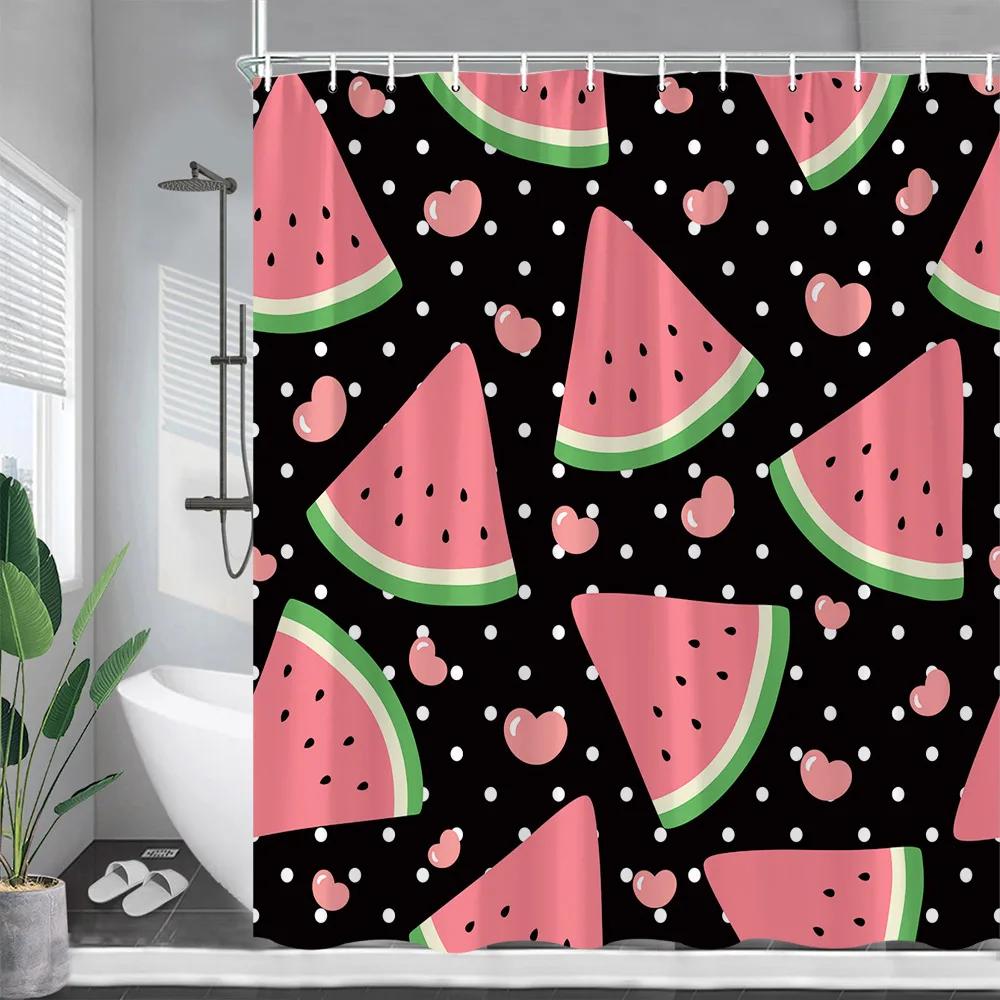 

Мультфильмы Фрукты Вишня Занавеска для душа Вишни Зеленый лист Принт Занавески Водонепроницаемый Полиэстер Декор для ванной комнаты Настенное украшение 90x180cm-35x70in