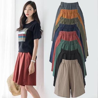 Women's Plus Size Cotton Linen Casual Wide-Leg Shorts - Elastic Waist, Summer 5-Point Style, Fits Up To 200 Lbs