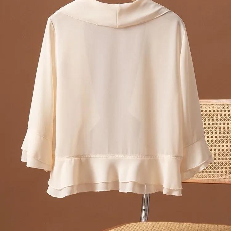 Women's Summer Solid Colour Thin Chiffon Jacket Ruffle Sleeve Elegant and Comfortable Sunscreen Tops