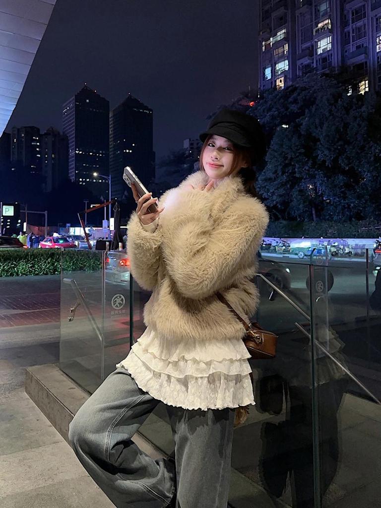 A/W 2025 Women's Thermal Fleece High-neck Layered Lace Turtleneck