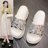 Fashion 8CM Non-slip Outdoor High Platform Rhinestone Mule Shoes Woman New Summer Sandals Ladies Brand Design Bling Wedge Slide Slipper
