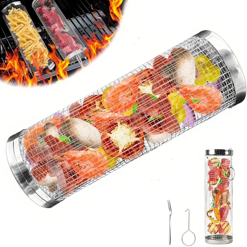 Tragbares Edelstahl-Grillset mit Grillkorb, BBQ-Koch-Grillkorb, Outdoor-Grillkorb, Outdoor-Camping-Grillzubehör