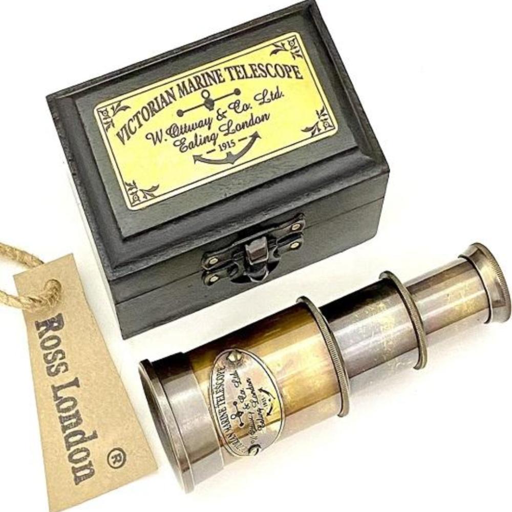 Brass Pocket Telescope - 15 Cm Antique Style Nautical Telescope with Wooden Box - Mini Victorian Hunter Steampunk Gift