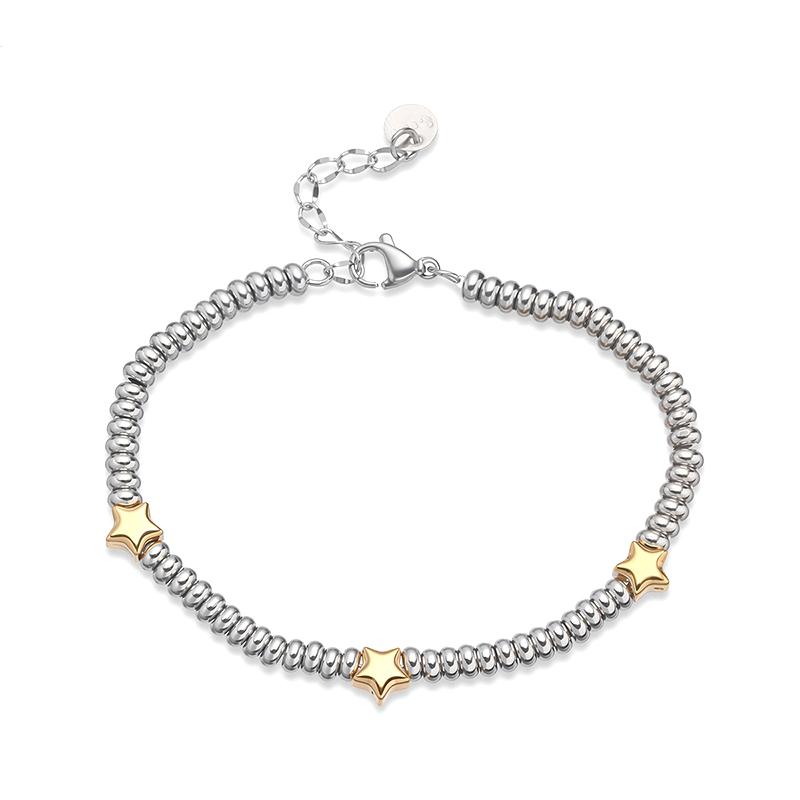 

Beaded Stainless Steel Gold Color Heart Star Silver Beads Charm Bracelets For Women Jewelry