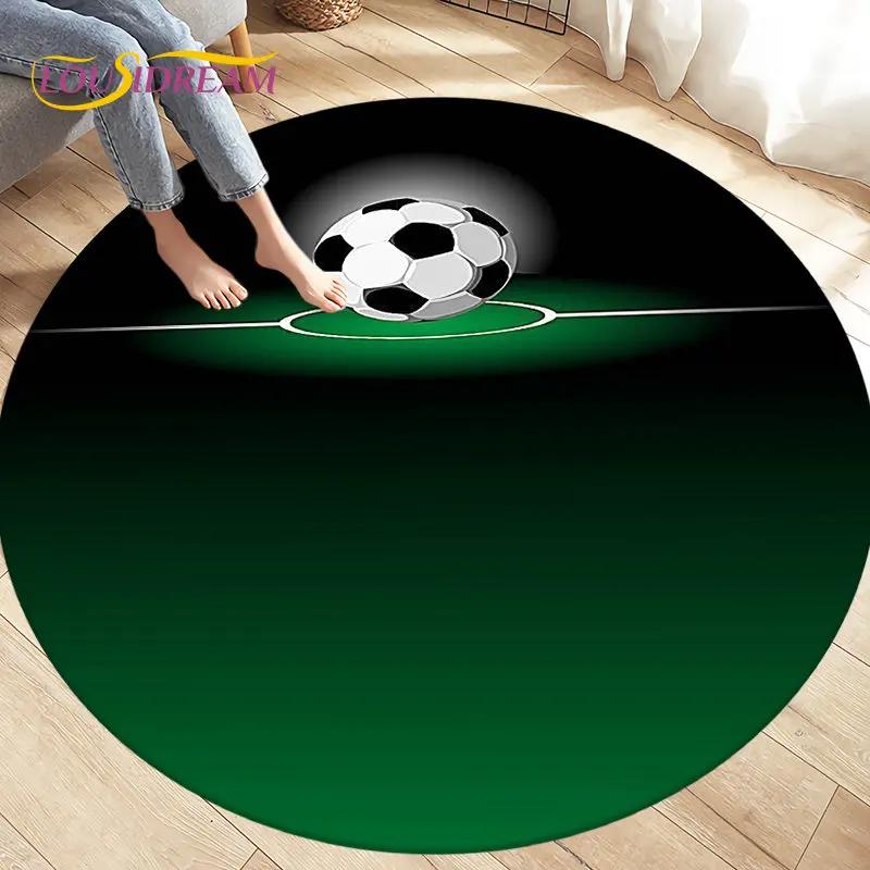 3D Cartoon Soccer Football Circle Area Rug Large,Round Carpet Rug for Living Room Bedroom Sofa Decoration,Kids Play Floor Mat