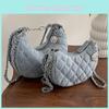 New 2023 Fashion Denim Bag Women Simple Chic Embroidery Crossbody Bag Trendy Casual Versatile Crescent Bag Light Blue Small Size