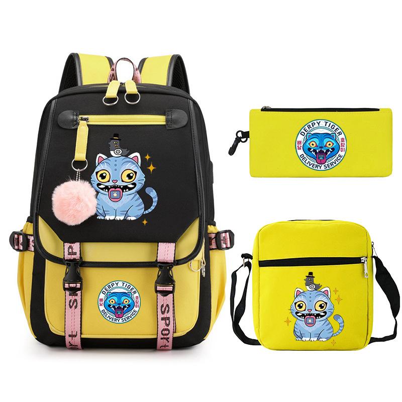 Animation Cartoon Printing High-Value Student School Bag Children'S Shoulder Backpack Pencil Bag Three-Piece Set