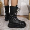 Fashion Punk Gothic Women Boots 2024 Autumn Winter Platform Heightened Lace Up Short Boots Black 6cm Chunky Heel Knight Botas Goth Shoes