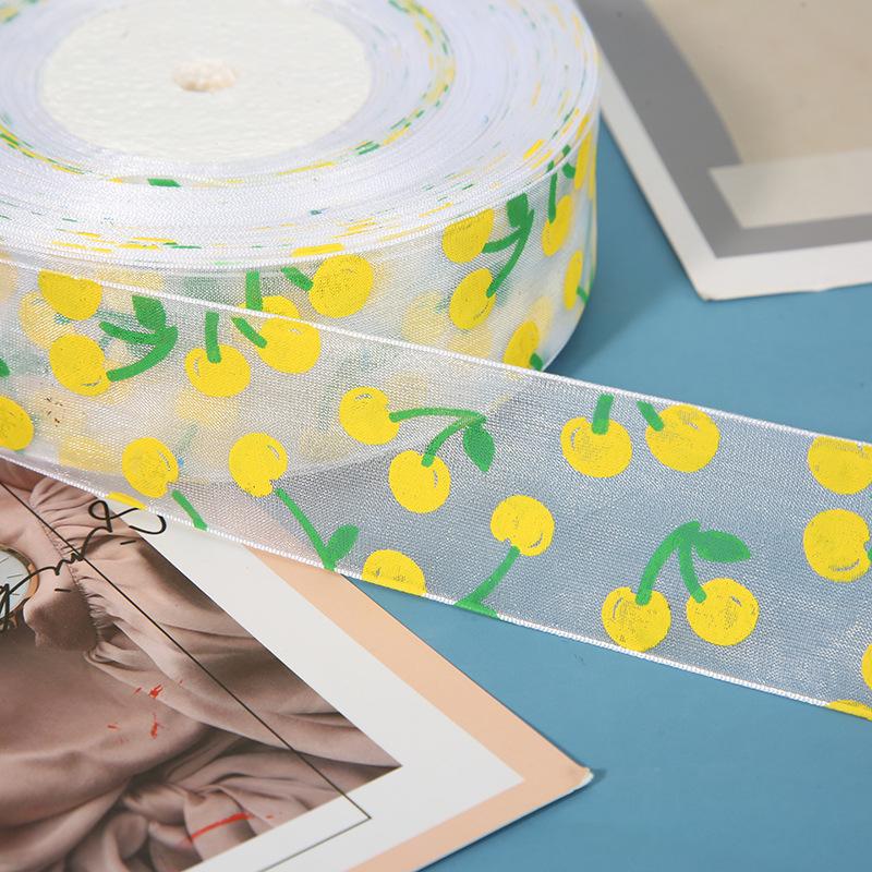 Transparent Snow Yarn Tape, Korean Yarn Printing Cherry Diy Xiaoxiangfeng Gift Packaging Gift Box Decoration, Printing Tape