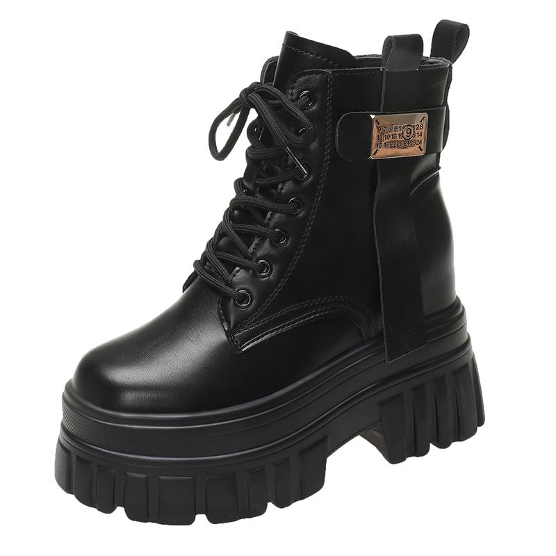 

Зимние ботинки Мотоциклетные ботинки на высокой платформе Теплые женские ботинки на толстой подошве с танкеткой Новые осенние кожаные туфли для женщин 37