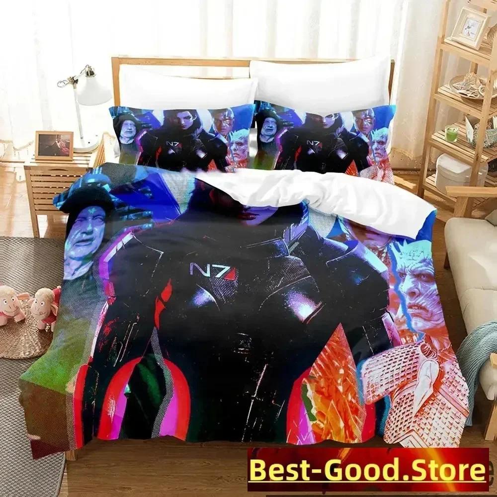 3D Print Game Mass Effec Bedding Set Printed Bed Set With Pillowcase Bed Duvet Cover Soft Single Double Queen Super King Size