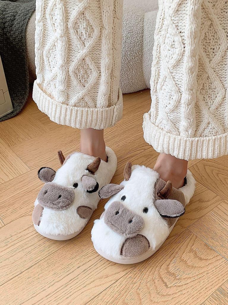 SHPEROWW and Room Cotton Slippers with a Cute Dairy Cow Cold Indoor Shoes for Fall and Size Women's Men's Shoes, Design, Warm, Weather, Non-Slip,