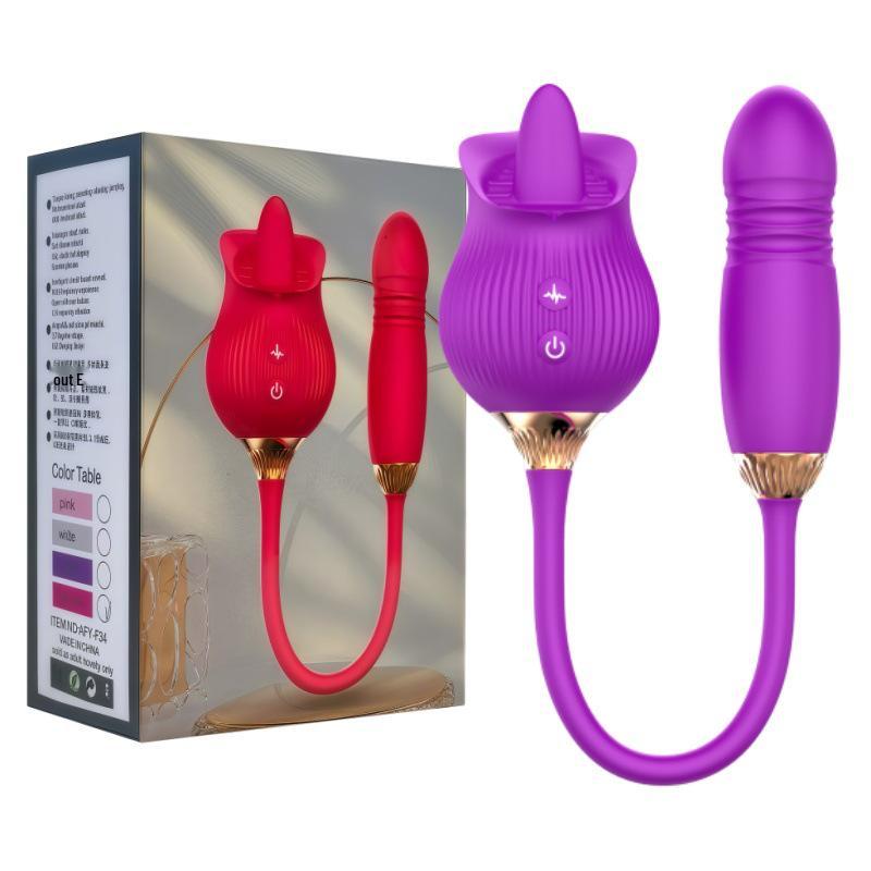 Dual-Head Vibrating Rose: Telescopic, Licking & Sucking Pleasure Toy for Women