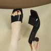 Patent Leather High-heeled Sandals and Slippers for Women 2025 Summer New Versatile Thin Heel Square Toe Open Toe Sexy