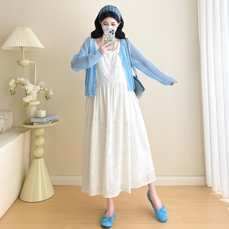 2026 Summer Maternity Two-Piece: Sun Protection Shirt + Sweet Hollow Vest Dress XL