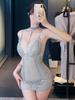 Sexy Deep V Neck Package Hip Dresses Women's Lace Nightie Allure Bandage Backless  Night Wear Dresses Transparent Mini Dresses