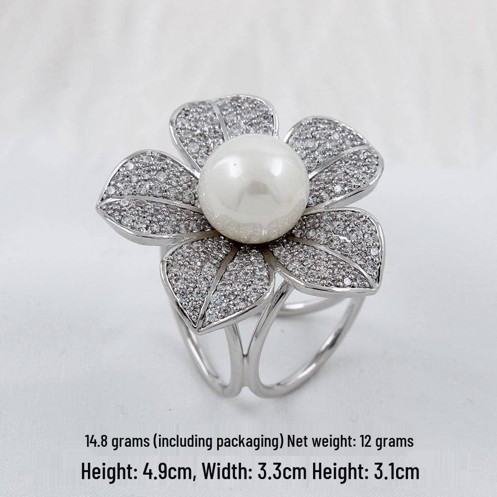 Pearl Camellia Silk Scarf Buckle: Versatile Zircon-Inlaid Three-Ring Knotting Accessory for Women