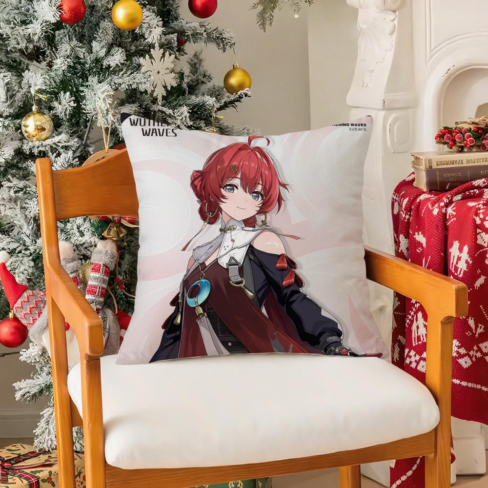 Game WWuthering Waves Cool Character Pillow Case Silky Short Plush With Invisible Zipper Dustproof Sofa Cushion Cover
