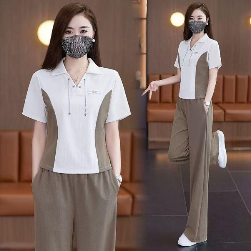 

Plus Size Sporty Chic Wide-Leg Pants Two-Piece Summer Set for Women 3XL
