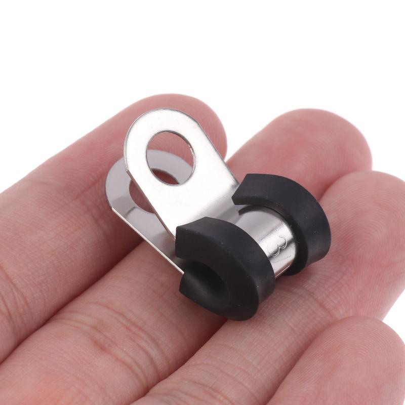 12Pcs Rubber Lined Wiring Hose Pipe Clamp Metal R Clips Camper Hydraulic 3/16" Brake Gas Line Pipe Fixing Clamp Cramp