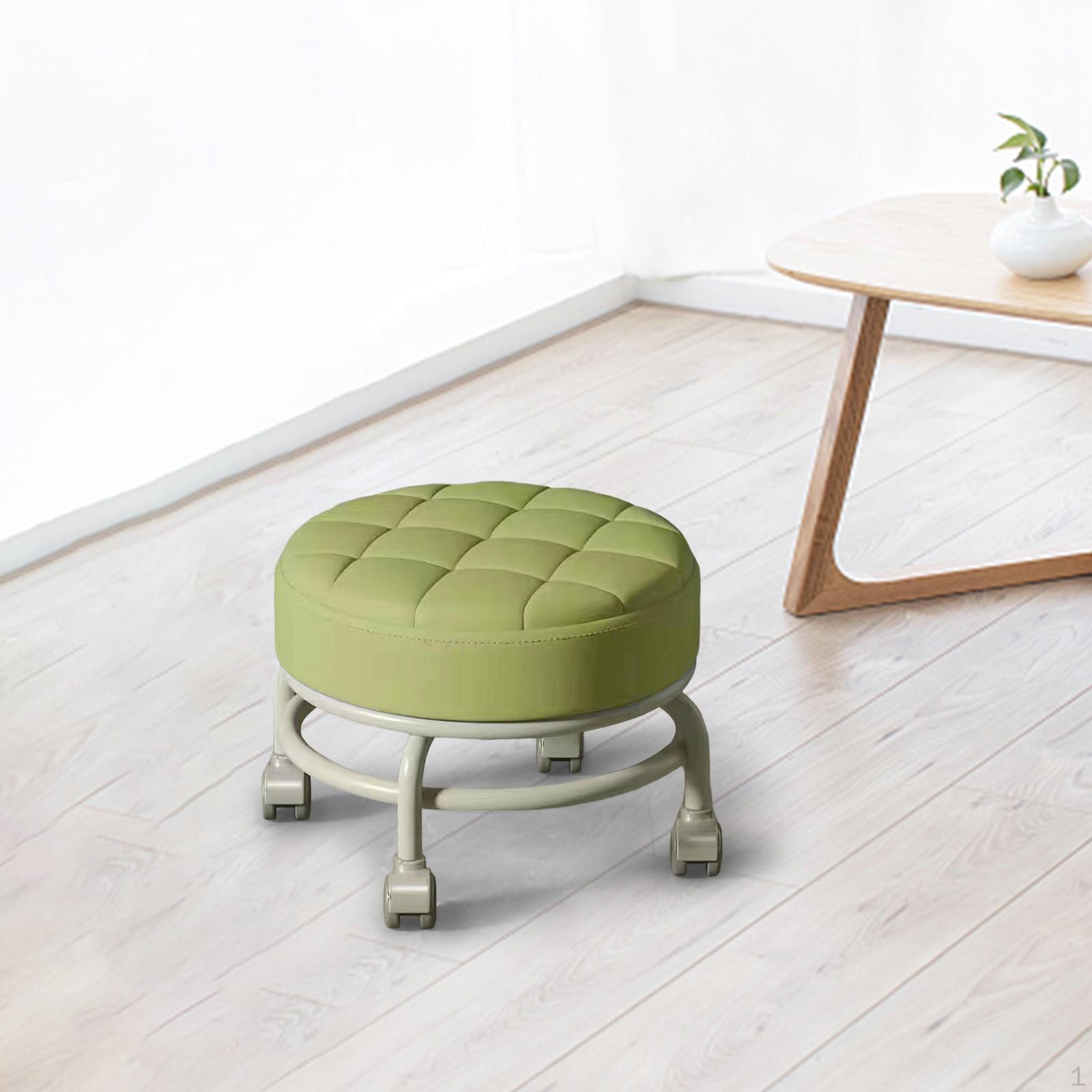 

Вращающийся на 360° роликовый стул для ленивой работы по дому, сиденье из искусственной кожи, передвижной мини-педикюр с мягкой подкладкой зелёный