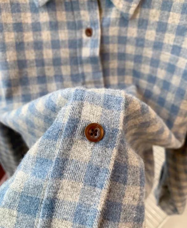 Blauw Ruitjes Hart Geborduurd Dik Katoen Lange Mouwen Shirt - Nieuwe Winter Collectie