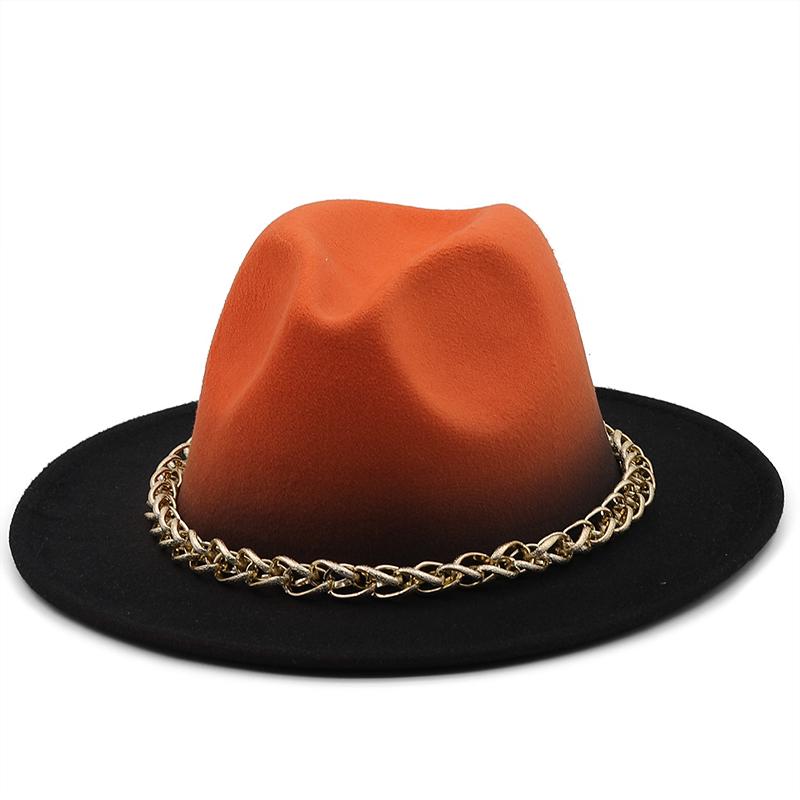 Winter Autumn Imitation metal chain Woolen Women Men Ladies Fedoras Top Hat Jazz Caps European American Round Caps Bowler Hats