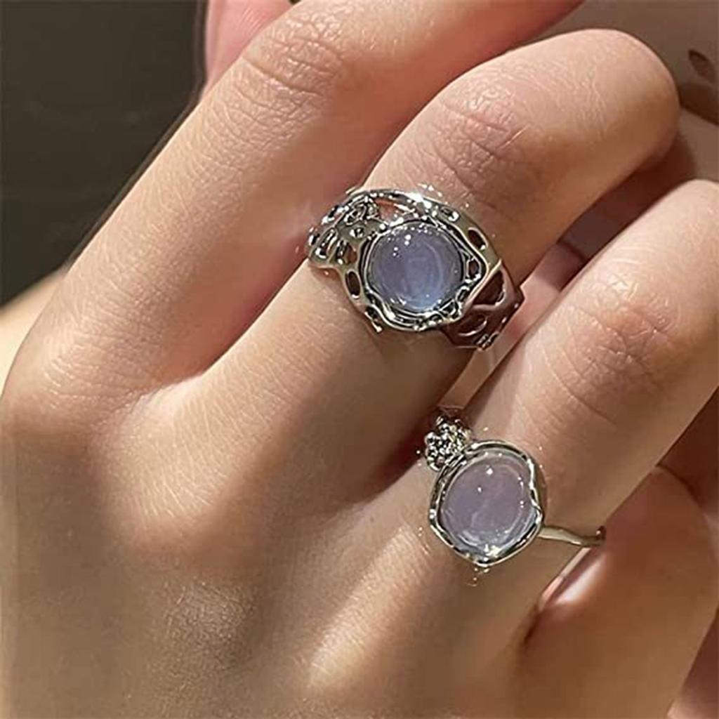 Natural Stone Ring Hollow Rings for Women Y2K Trend Ring Fashion Finger Jewelry