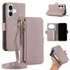 Applicable to iPhone16 lychee pattern leather case 15plus zipper wallet card insert mirror diagonal span protective case 14Pro