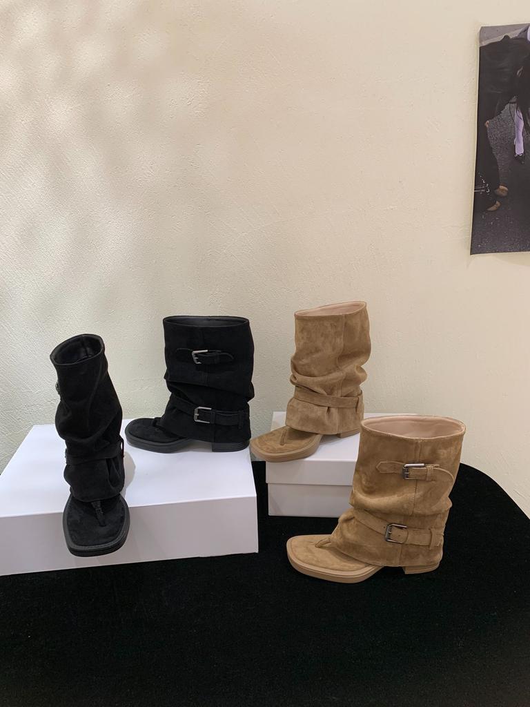 2025 New Fashion Maillard Toe Hollow Short Cool Boots Women's Summer Thin Long Boots Thick Heel Stacking Boots