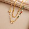 Irregular Retro Colored Beaded Tree of Life Pendant Accessories Titanium Steel Double Layer Necklace