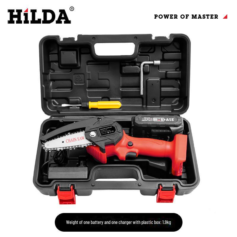 HILDA Electric Mini Chainsaw, Lithium Battery, Certified for Felling & Pruning