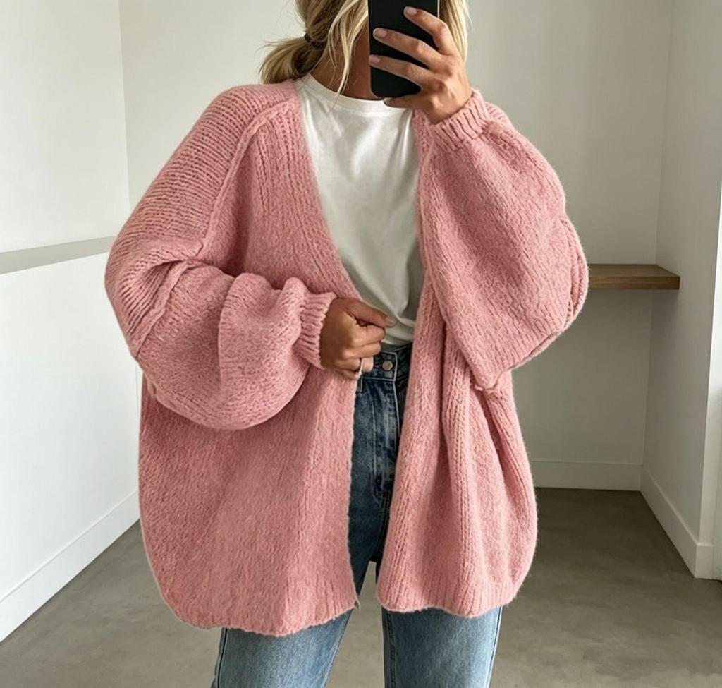 Autumn/Winter Solid Color Knit Cardigan: Women's Loose Patchwork Long Sleeve Sweater