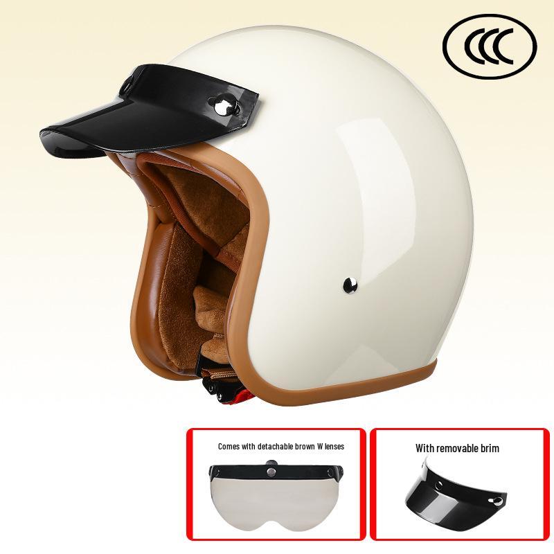 Retro 3C-Certified Unisex Motorcycle Helmet, All-Season 3/4 Design for Motorbike & Electric Bike