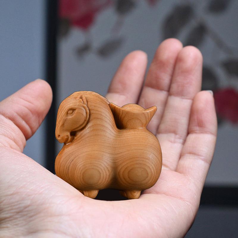 Mini Wood Carving Tang Horse Ornaments Zodiac Statue  Chinese New Year  Horse Anima Decor Office Desktop Decor Car Decoration