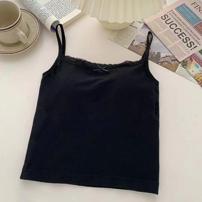Бесшовный топ с кружевной отделкой для женщин, модный весенний наряд one size чёрный