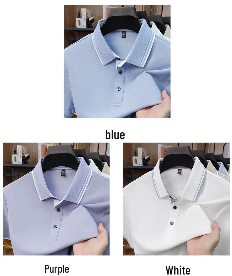 Polo da uomo a maniche corte in misto seta - Top casual in maglia con colletto