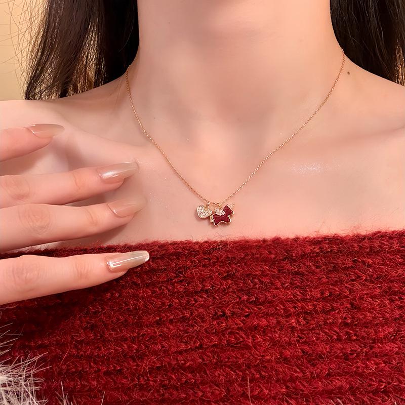 18k Gold Plated Zirconia Zodiac Horse Heart Necklace - Elegant Clavicle Chain