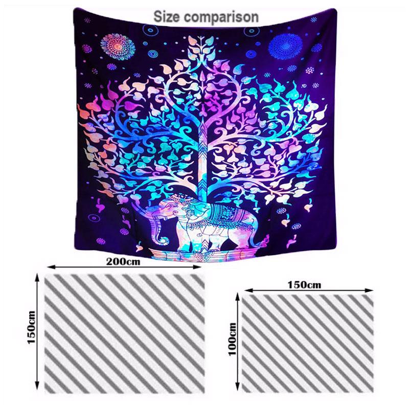 UV Fluorescent Bohemian Elephants Tapestry Print Wall Hanging Art Home Decor