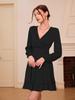European and American Women's V-Neck Satin Dress - Elegant Spring/Summer Style with Lantern Sleeves and Slim Fit.