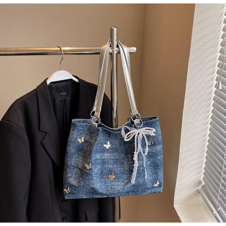 

Новая Модная Сумка Корейская Версия Металлическая Бабочка Простая Сумка Через Плечо Большая Вместимость Холщовая Сумка-Тоут