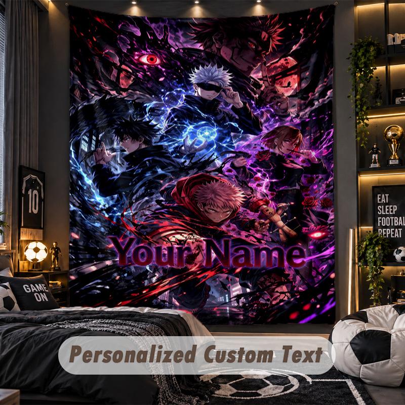 Personalized Wall Tapestry,Jujutsu Kaisen Custom Printed Name, Fabric Wall Art For Indoor Room Backdrop