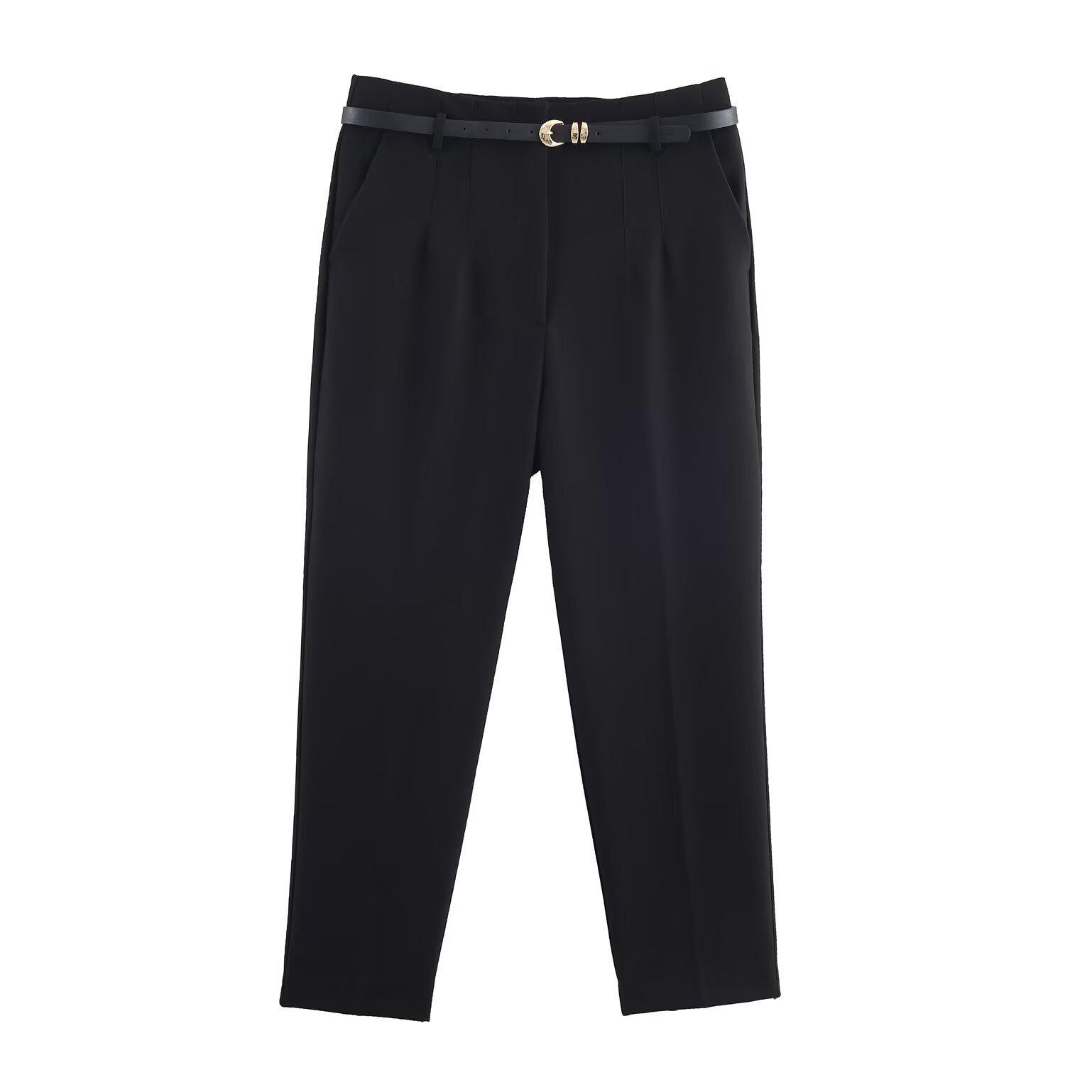 

2025 Women s High Waist Slimming Belted Long Pants - European & American Style Fashion Extra Small чёрный
