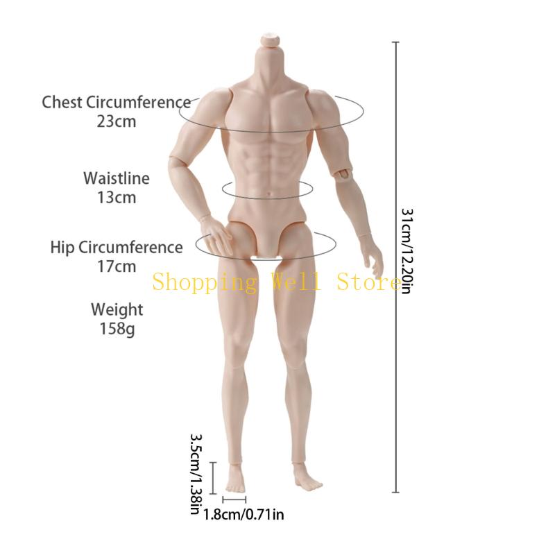KX4B 12.20Inch Male Anatomical Model 13 Movable Joints PVC Miniature Figure Strong Doll Poseable Flexibile Male Figure Body