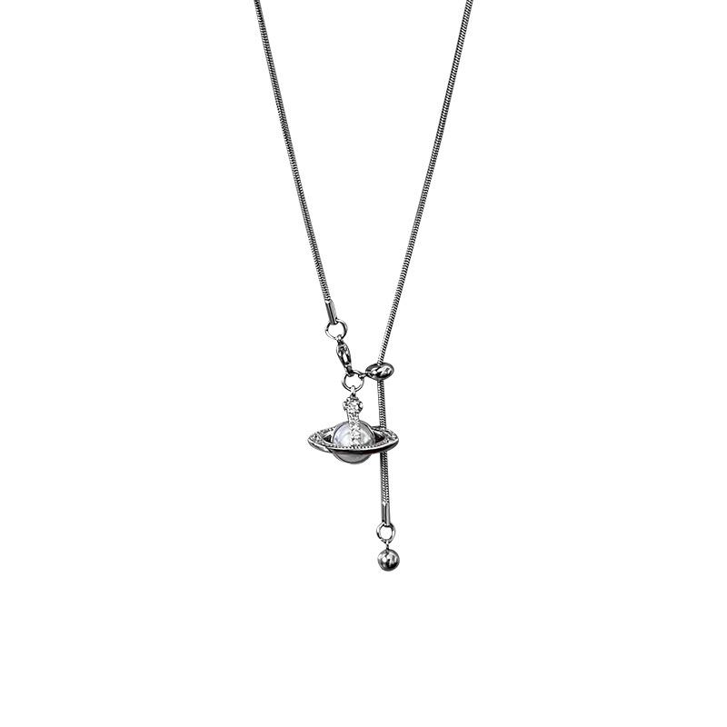 2025 European & American Saturn Pearl Pendant Necklace: Women's Luxury Autumn/Winter Sweater Chain Accessory
