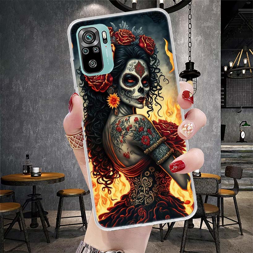 Catrina Beautiful Rose Girl Skull Soft Phone Case For Xiaomi Redmi Note 15 14 14S 13 12 Pro Plus 12S 11 11S 11E 10 10S 11T 5G Fu