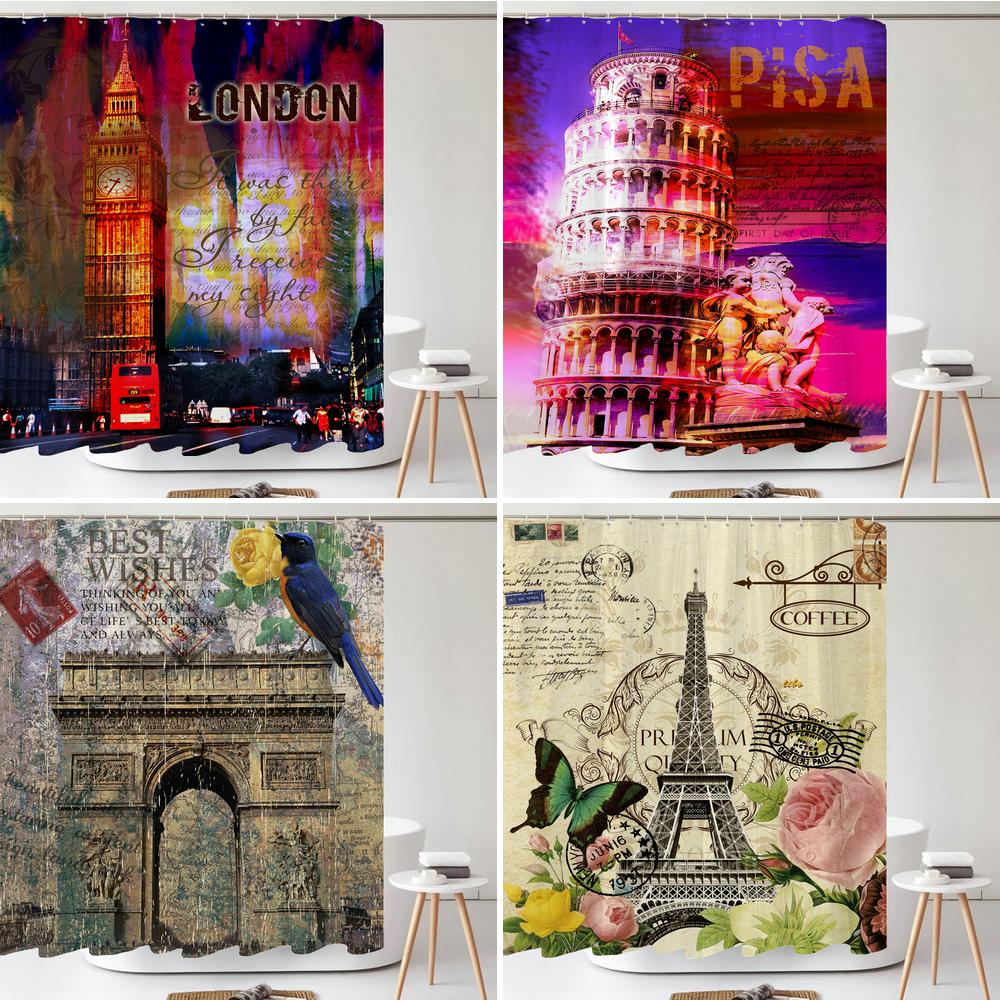 European American style Shower Curtain 3D Printing Retro Scenery Bathroom Curtains Home Decor Polyester Bath Curtains With Hooks