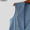 INCERUN Men V Neck Sleeveless Frills Buttons Irregular Casual Tank Tops Waistcoat