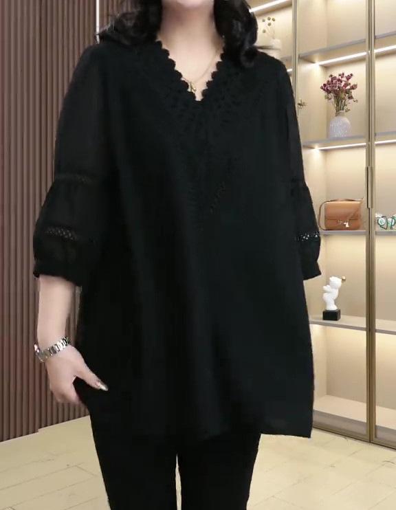 2025 Spring/Summer Plus Size Lace Top – Slimming Loose Fit Women's Fashion
